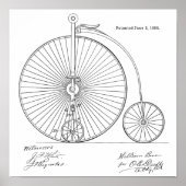 1885  High Wheeler Bicycle Patent Art Print (Voorkant)