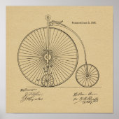 1885  High Wheeler Bicycle Patent Art Print (Voorkant)