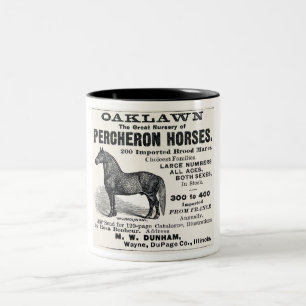 1886 AD VOOR PERCHERON PAARDEN, ILLINOIS TWEEKLEURIGE KOFFIEMOK