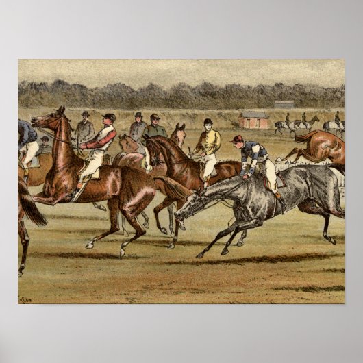 1886 Steeplechase Horse Racing Print (Voorkant)