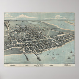 1887 Corpus Christi TX BirdsEye Uitzicht Panorama Poster