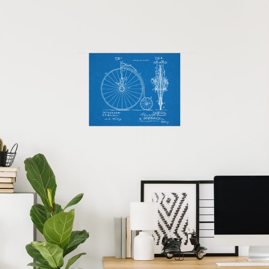 1887 High Wheeler Bicycle Design Patent Art Print (Thuiskantoor)