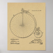 1887  High Wheeler Bicycle Patent Art Print (Voorkant)