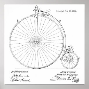 1887 High Wheeler Bicycle Patent Art Print