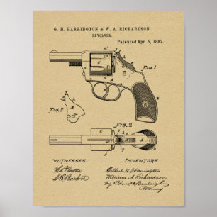 1887 Pistool Revolver Patent Art Drawing Print