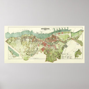 1888 Kaart van Göteborg Zweden door Ludvig Simon Poster