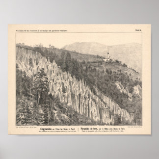 1889 Aardpiramides bij Ritten Vintage Tiroler Kuns Poster