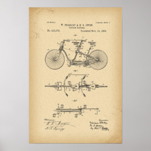 1889 Patent tandem Bicycle Poster