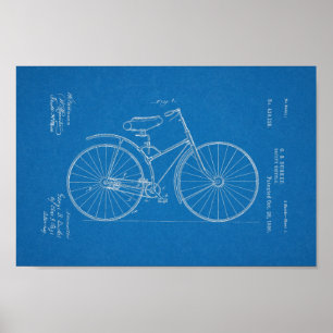 1890  blauwdruk voor fietspatronen afdrukken poster