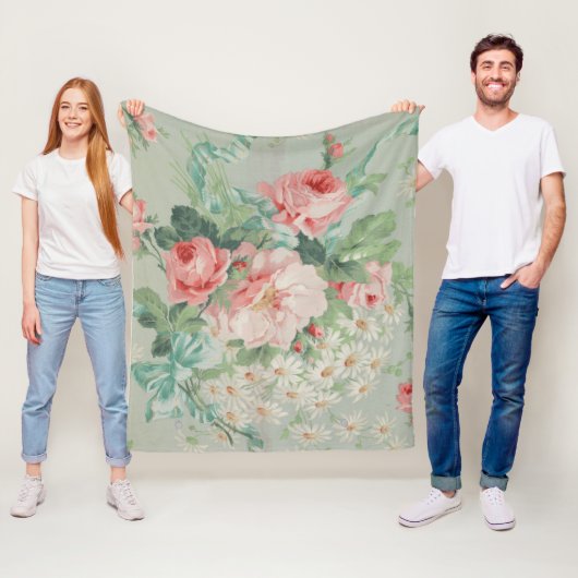1890 Britse  Stof Rozen & Daisies Fleece Deken (In situ)