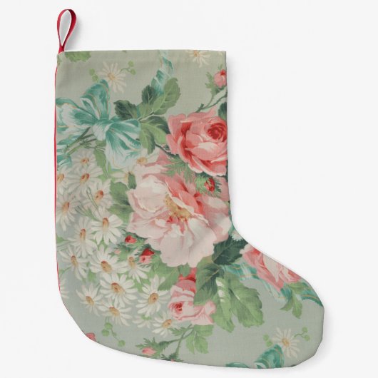 1890 Britse  Stof Rozen & Daisies Kleine Kerstsok (Voorkant)