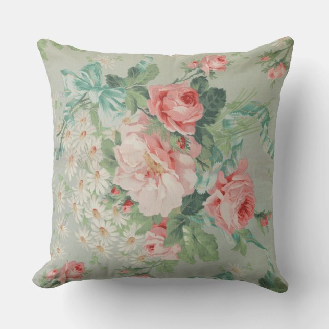 1890 Britse  Stof Rozen & Daisies Kussen (Voorkant)