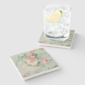 1890 Britse Stof Rozen & Daisies Stenen Onderzetter (Zijkant)