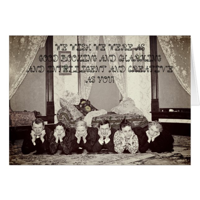 1890 FUNNY COMPLIMENTEN ANTIEK EDWARDIAN FOTO (Voorkant Horizontaal)