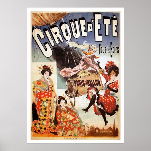 1890 Parisian Hot Air-ballon afdrukken Poster (Voorkant)