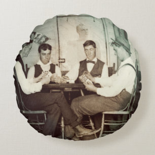 1890 Poker Game Mannen Gambling Kaarten Man Foto Rond Kussen