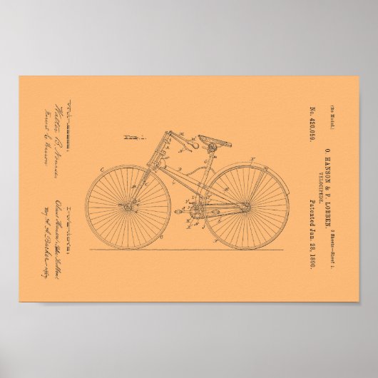 1890 velocipede-patentafdrukken poster (Voorkant)