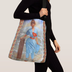 1890 Victoriaans dame op het strand Crossbody Tas