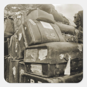 1890's REISLUGAGE-TEAMSTER WAGON SUITCASE Vierkante Sticker