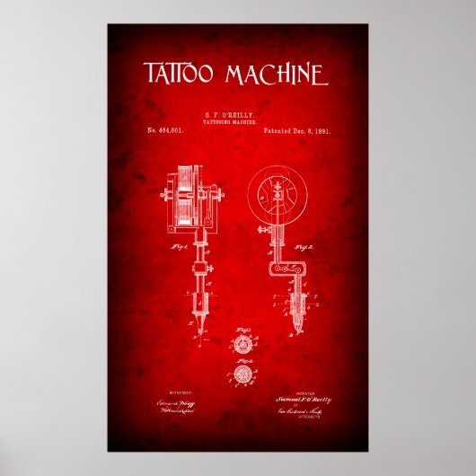 1891 TATTOO MACHINE PATENT POSTER (Voorkant)