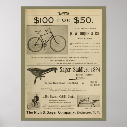 1893  Gump Bicycle Magazine en Art Poster (Voorkant)