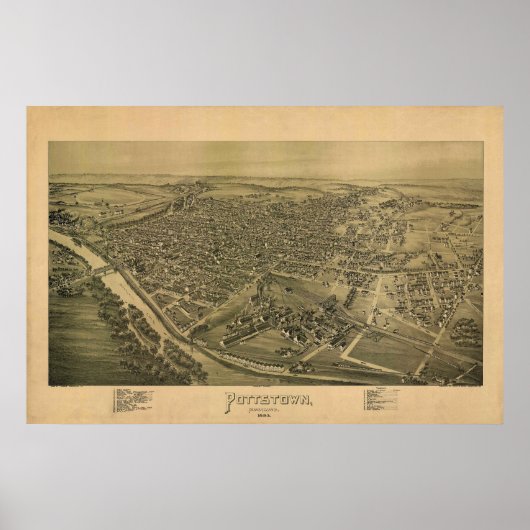 1893 Panoramic Map Pottstown PA Pennsylvania Poster (Voorkant)