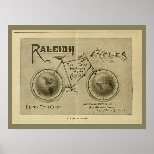 1893 Raleigh Bicycle Magazine Ad Poster (Voorkant)