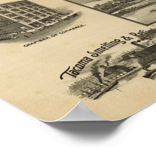 1893 Tacoma, WA Birds Eye Uitzicht Panorama Poster (Hoek)