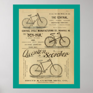 1893 Vintage Scorcher Bicycle Ad Art Poster