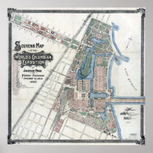 1893 World's Columbian Exposition Map, Chicago, IL