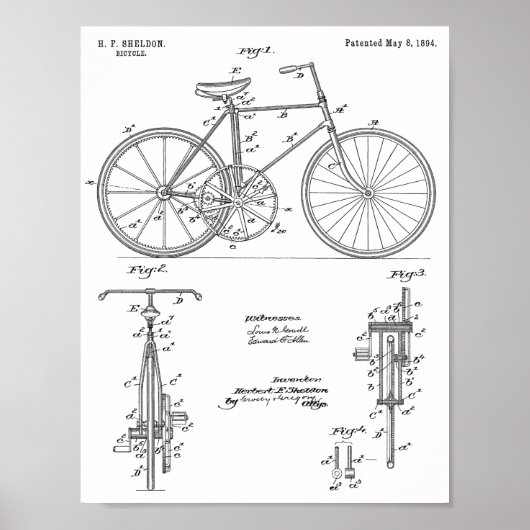 1894 Fietsontwerp voor tandwielaandrijving Kunstaf Poster (Voorkant)