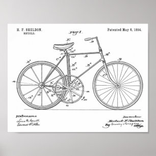 1894 Fietsontwerp voor tandwielaandrijving Kunstaf Poster