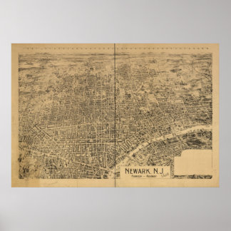1895 Newark, NJ Birds Eye Uitzicht Panoramic Map Poster