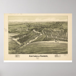1896 Ashtabula Harbour, OH Birds Eye Panoramic Map Poster