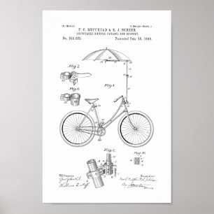 1896  fiets - Umbrella-patentafdrukken Poster