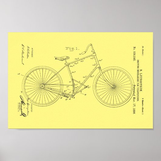 1896  fiets Velocipede-patentafdrukken Poster (Voorkant)