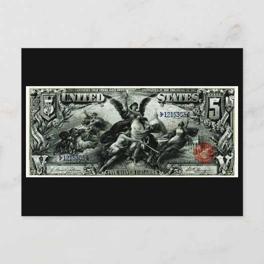 1896 US Vijf dollar zilvercertificaat Briefkaart (Voorkant)