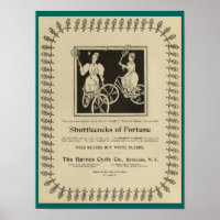 1896 Vélos cyclables Barnes Vintages et affiche d'
