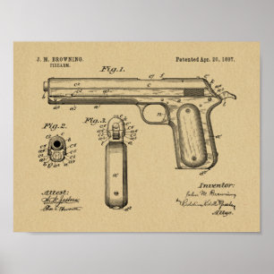 1897 Browning Pistool Patent Art Drawing Print