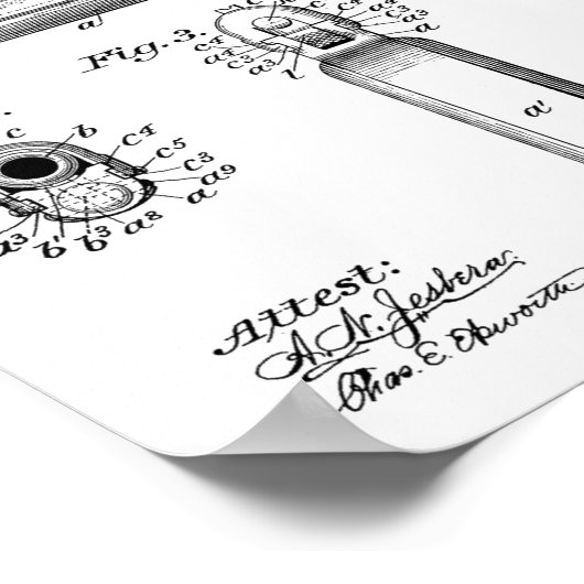 1897 Browning Pistool Patent Art Drawing Print (Hoek)