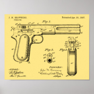 1897 Browning Pistool Patent Art Drawing Print
