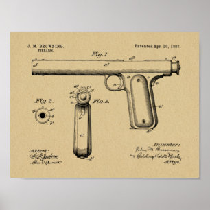 1897 Browning Pistool Patent Art Drawing Print