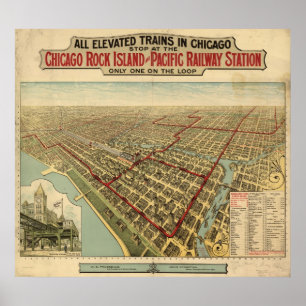 1897 Chicago, IL Birds Eye Uitzicht Panoramic Map Poster