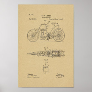 1897  Steam Bicycle Patent Art-afdrukken Poster