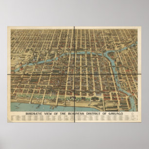 1898 Chicago, IL Birds Eye Uitzicht Panoramic Map Poster
