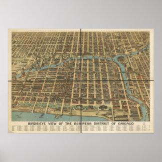 1898 Chicago, IL Birds Eye Uitzicht Panoramic Map Poster
