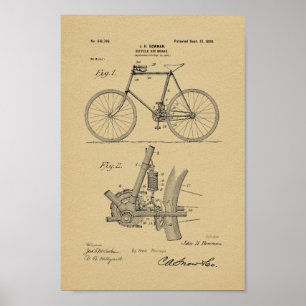 1898 Vintage Bicycle Air Brake Patent Art Print