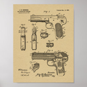 1899 Browning Pistool Patent Art Drawing Print