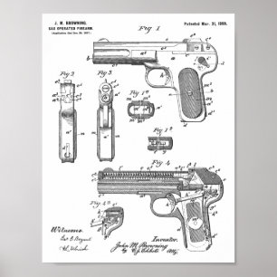 1899 Browning Pistool Patent Art Drawing Print