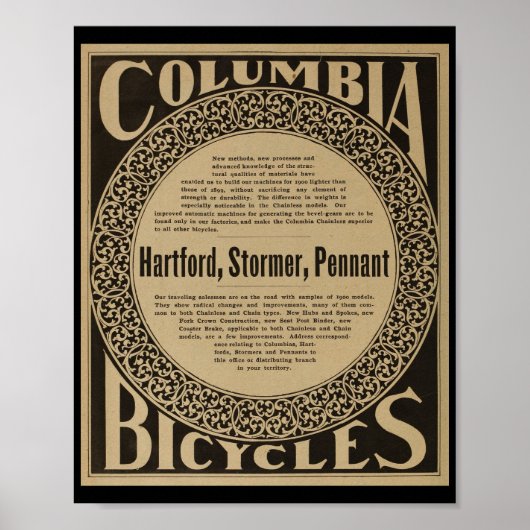 1899  Columbia fietsen en kunstPoster Poster (Voorkant)